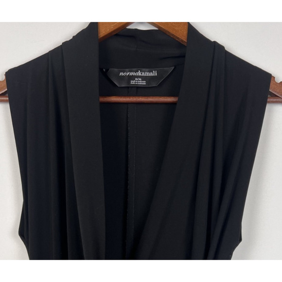 Norma Kamali Black Draped Surplice Midi Dress M Sleeveless Stretch Bodycon - Picture 4 of 11